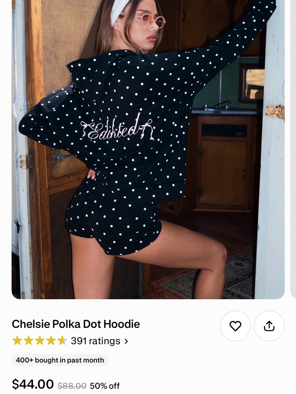 Edikted Chelsie Polka Dot Hoodie - Black with White Dots